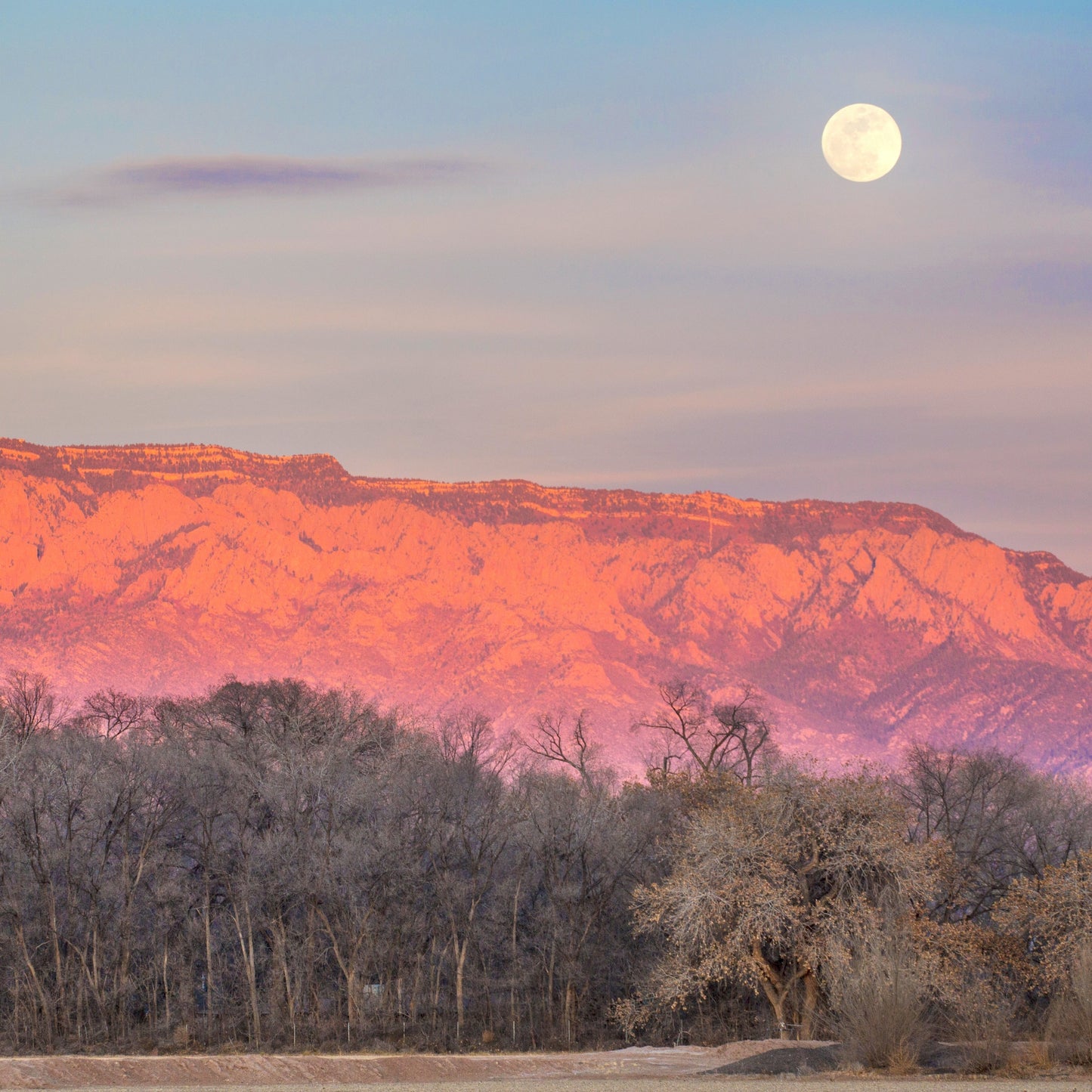 Moon Rise at Sunset Over Sandia Mountains