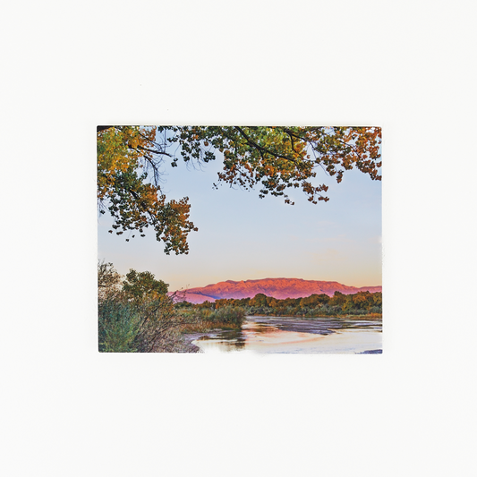 Sandia Mountains and Rio Grande at Sunset Metallic Print
